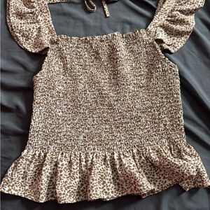 She+sky Brown Floral Smocked Women's Top